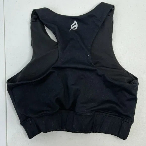 P'Tula Size S Sports Bra Black Racerback High Neck Women's Stretch Back Logo - Picture 4 of 8